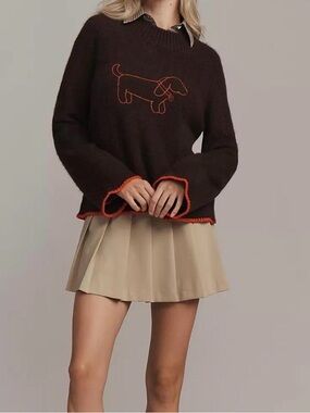 Anthropologie Brown Sweater with Orange Dog Outline